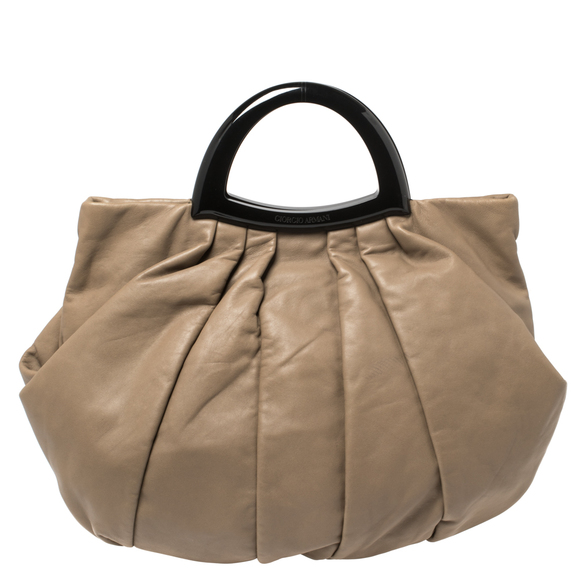 Emporio Armani Handbags - GIORGIO ARMANI Taupe Leather Pleated Top Handle Bag